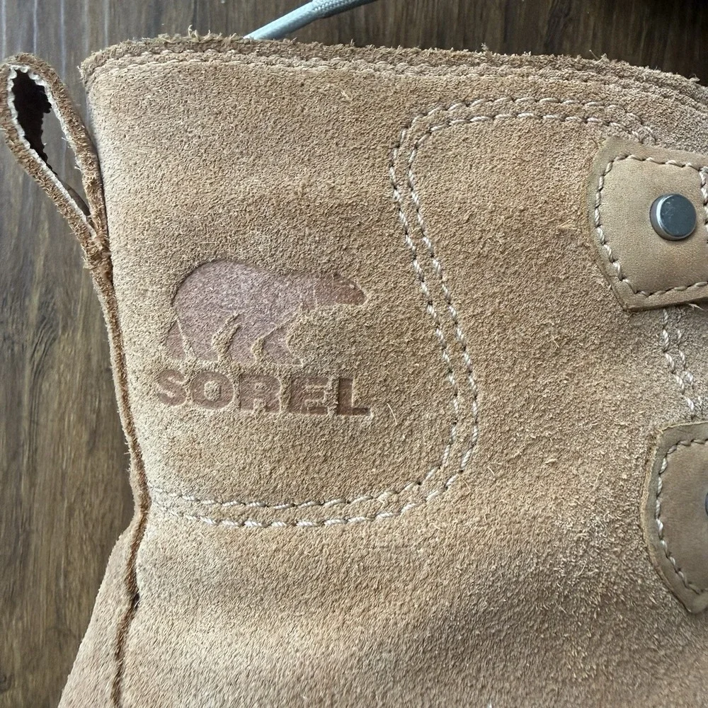 SOREL Explorer II Joan Waterproof Boot Womens 7 Tan Suede Lace Up Winter Rain